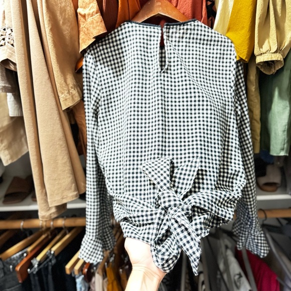 Zara Crop Tie Gingham Checkered Top Small - Picture 5 of 7